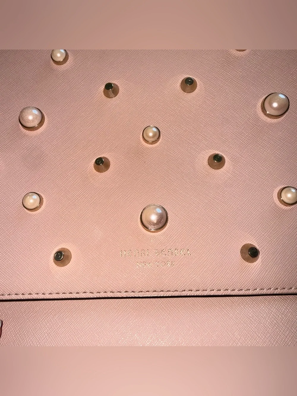 Henri Bendel West 57th Flap Satchel Pearl Gold Stud Rosewood Crossbody Strap